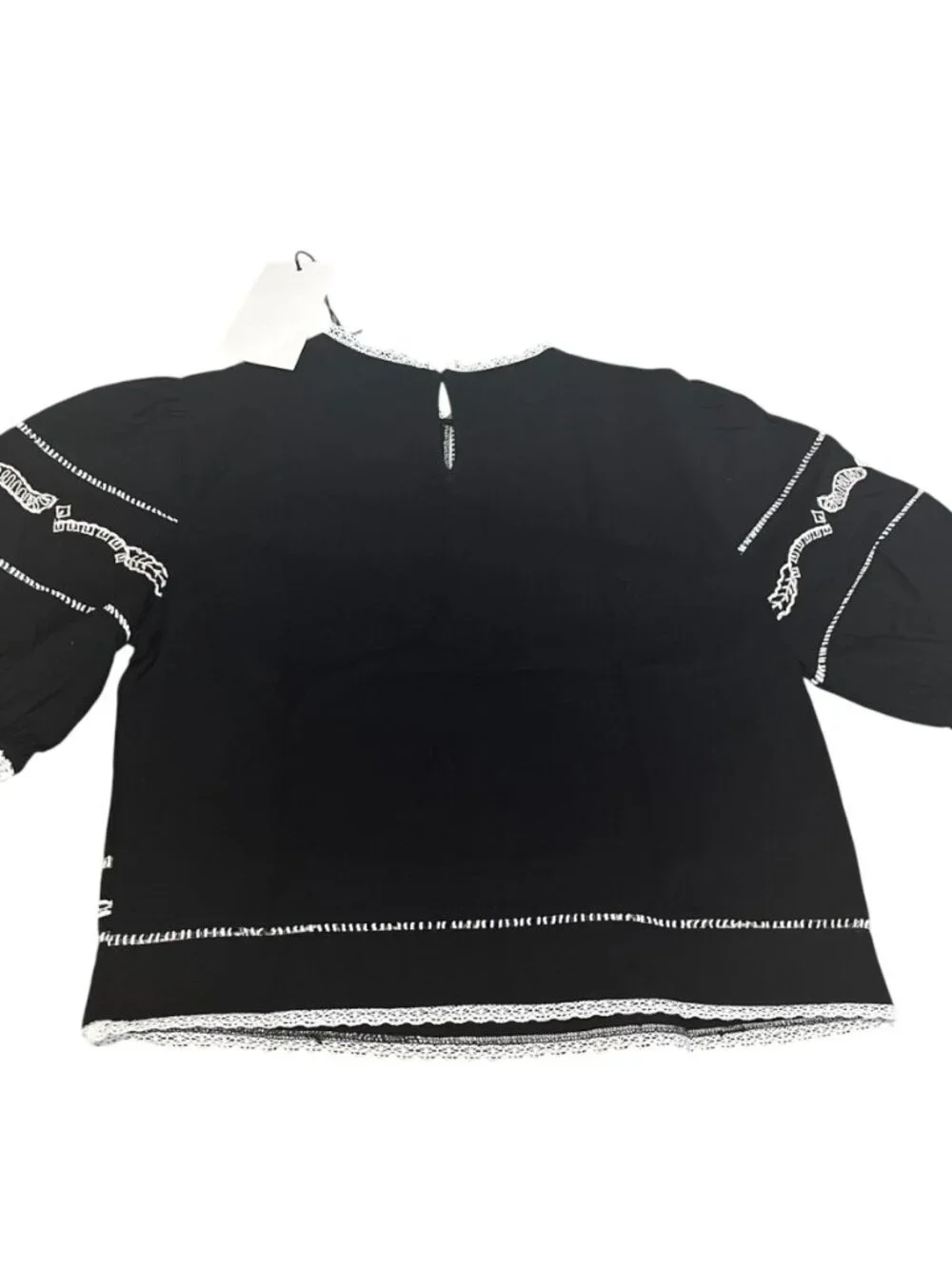 ZARA ZW Collection Embroidered Cotton Blouse NWT Medium Black Contrast Summer